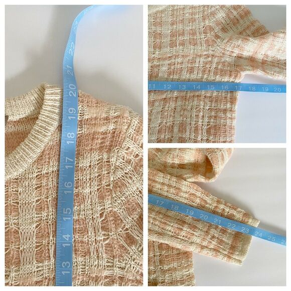 Knitted & Knotted Sweater XS Cardigan Pink/Cream Plaid Cotton/Wool/Alpaca Blend - Picture 7 of 9